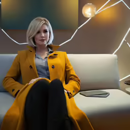 woman sitting on couch in front of lamp
