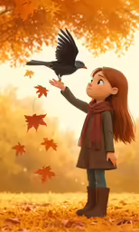 a cute little girl with a bird on her arm
