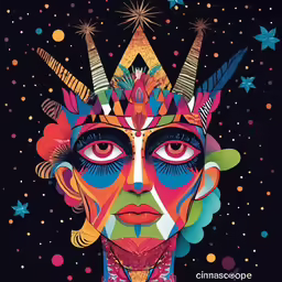 a painting with an ornate head and colorful colors