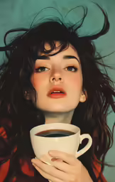 woman drinking a cup of coffee from a white cup
