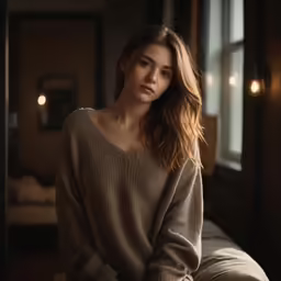 the young woman is posing for the camera
