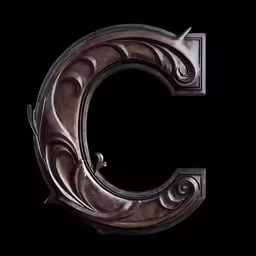 a 3d model of the letter c in a black room
