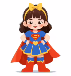 a little girl in the costume of superman