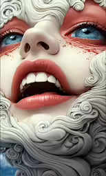 a close up of a person with some eyes and hair