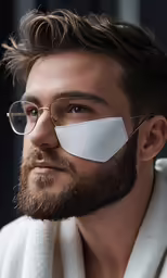 a man is wearing his glasses and a towel