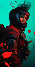a woman in a helmet and goggles holding a gun