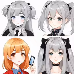 anime girl with blonde hair holding a cell phone