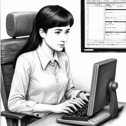 a black and white photo of a person working on a laptop