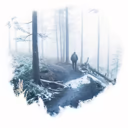 a person walking on a trail in the woods
