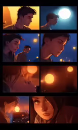 various images of a man and woman in the city at night