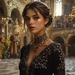 a woman in a black dress is standing outside