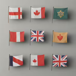 a bunch of flags that are flying from the side