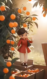 an animated figure with many boxes of oranges