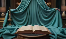 a large open book sits on a bed