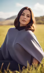 a woman sitting in tall grass on the ground