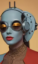 the model has glasses and a strange hat