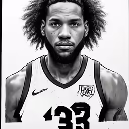 a photo of a basketball player with long hair and curly hair
