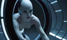 the model wears earbuds in the space chamber