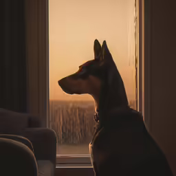 dog looking out of the window on a winter day