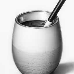 a bowl of water sitting next to a black pen