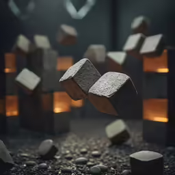 some white cubes with orange highlights on them
