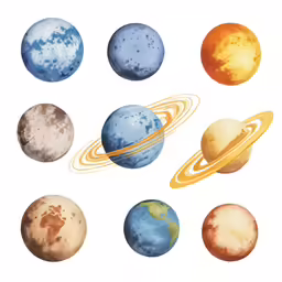 eight outer planets on white with different sizes