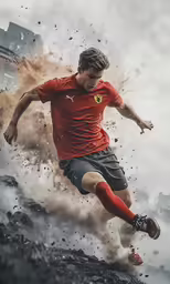 a man that is on a soccer ball in the air