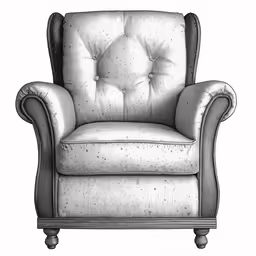 a leather chair on white background with a silver frame