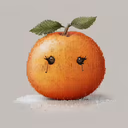 a drawing of a little orange has eyes on it