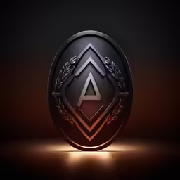 the letter a in front of an emblem with a sunlit background