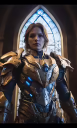 a woman wearing armor, with her hands on her hips