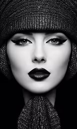 a woman wearing a hat and scarf with glitter on it