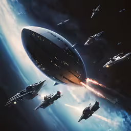 an image of spaceships that are flying around in the sky