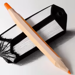 a pencil and a matchbox sitting on the table