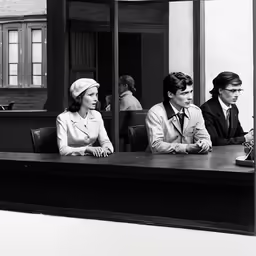 three people are sitting at a table outside