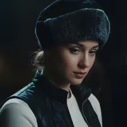 the woman wearing a hat is looking at her phone