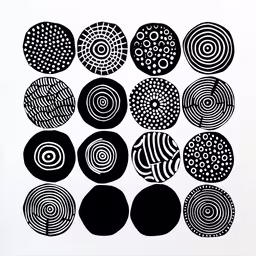 a black and white drawing of some circles,a print of different circular shapes in black and white