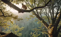 a person sitting on top of a tree branch