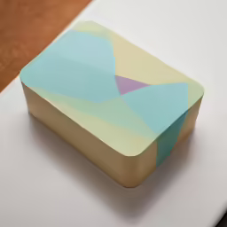 an abstract, blue box sitting on top of a white surface