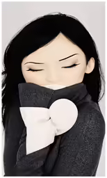 the girl is wearing a black sweater and a white bow