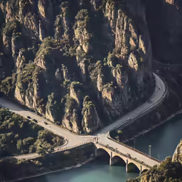 an overhead view of a very scenic and busy road