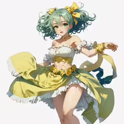 a cartoon female figure dressed in yellow and white clothes