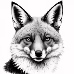 a black and white drawing of a fox