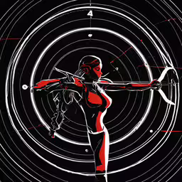 a woman in black with red and white paint holding a rifle,the red - handed woman holds an axe