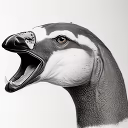 the head of a duck with open mouth