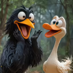 an adult and an young bird are in the park