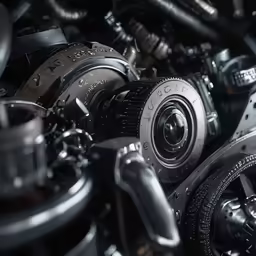 several engines and clutch gears all stacked together