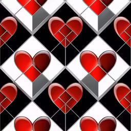a seamed background with red hearts floating in the air