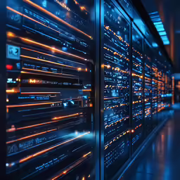 the inside of a server building with many lit - up lights