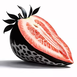 the fruit has a large piece of cut fruit
